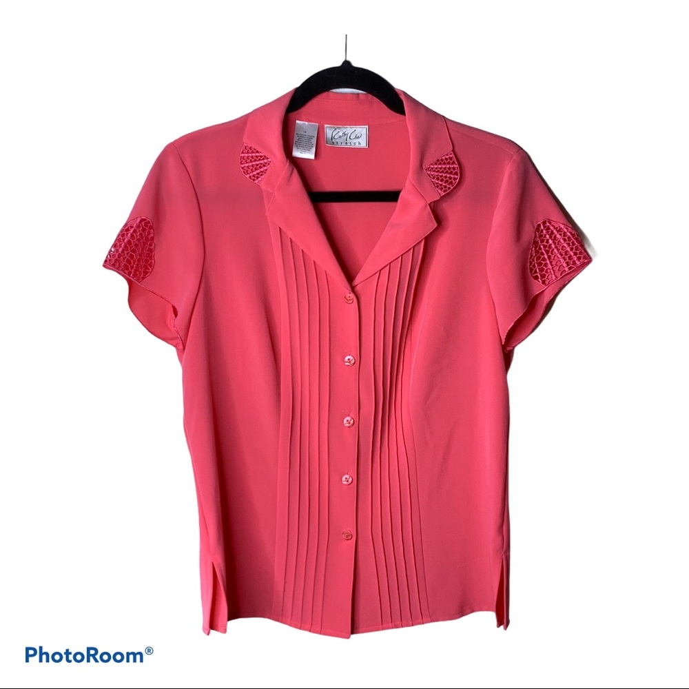 Vintage Pink Retro Short Sleeve Blouse 10